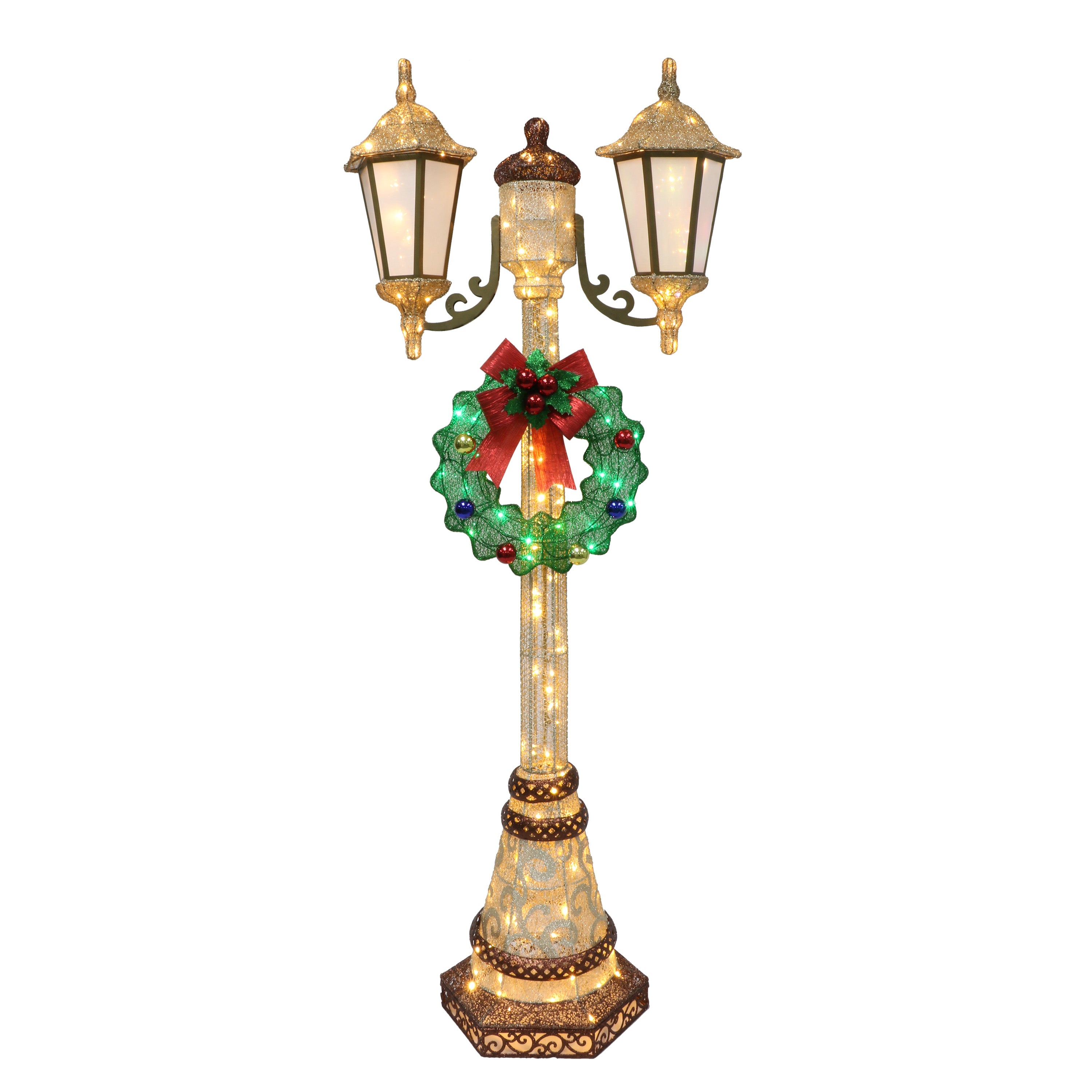 72 in Lighted Outdoor Lamp Post with 176 Warm White Random Twinkling LED Lights Outdoor UL Adapter, Gold/White/Green YD1123LA